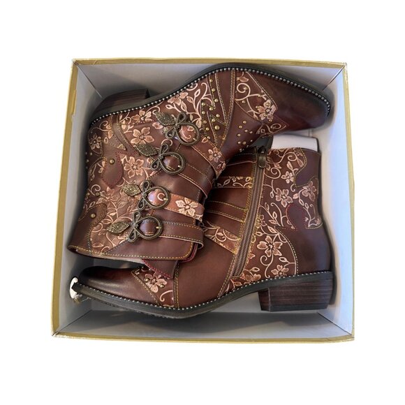 L’ Artiste Rodeha Brown Size 10.5-11 EU 42 Spring Step NWB Hand Painted Leather - Picture 10 of 16